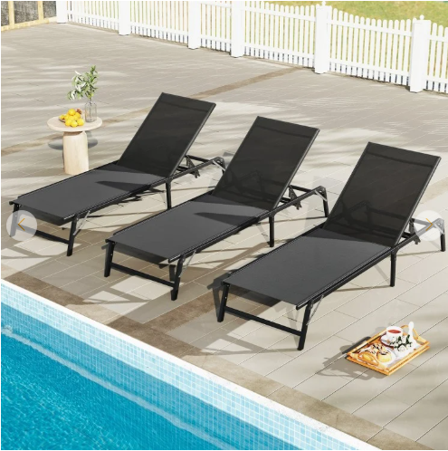 Set of 2 -  Foldable Patio Lounge Chairs