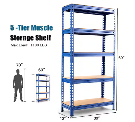 Blue 5-Tier Metal Storage Shelves 60 in. Adjustable Shelves