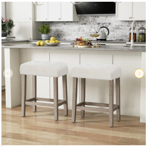 Set of 2 - Modern Counter Height Bar Stools with Rubber Wood Legs