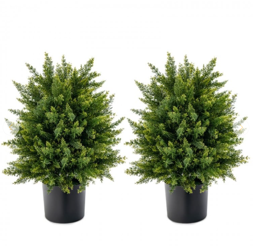 Set of 2 - 21.5``Artificial Cedar Topiary Ball Tree with Cement Pot