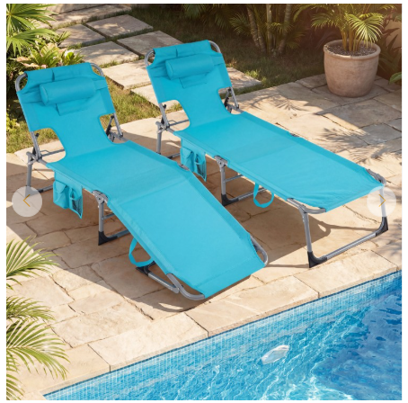 Portable Folding Chaise Lounge Chair with 4-Position Adjustable Backrest -Turquoise