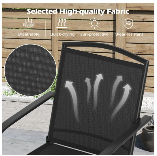 Outdoor Swivel Chairs Set of 2 with High Back and Breathable Seat-Black (Assembled)