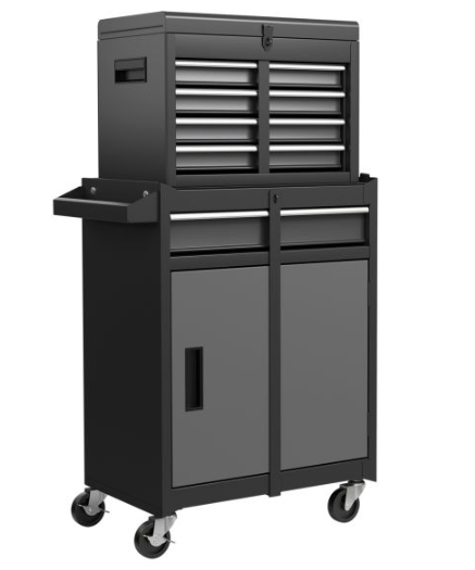 2-in-1 Rolling Tool Chest with 5 Sliding Lockable Drawers-Black/Grey (1 Box, Unassembled)