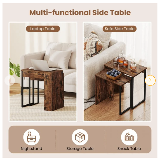 2-in-1 Nesting Coffee Table Set of 2 for Living Room and Bedroom-Rustic Brown (Fully Assembled)