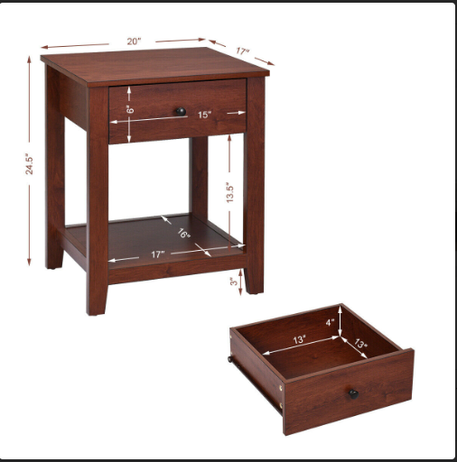 Set of 2 Nightstand with Storage Shelf and Pull Handle. (See note)