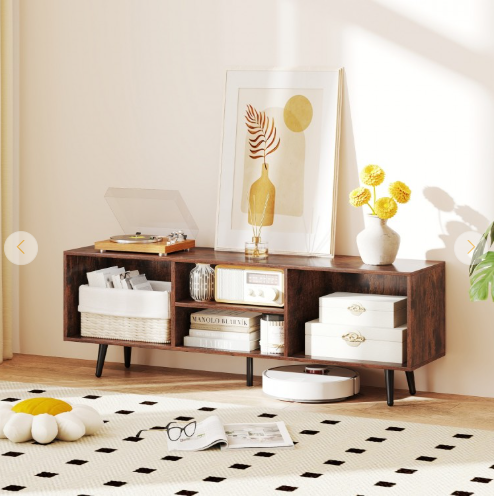 47.5 Inches Tv Stand For 55-Inch Tv With Compartments And Metal Legs-Brown