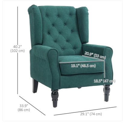 Fabric Accent Chair, Button Tufted Armchair, Dark Green (Assembled)