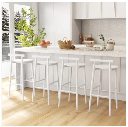 Wooden Bar Chair Set of 2 with Backrest and Footrest for Home Restaurant Cafe-White