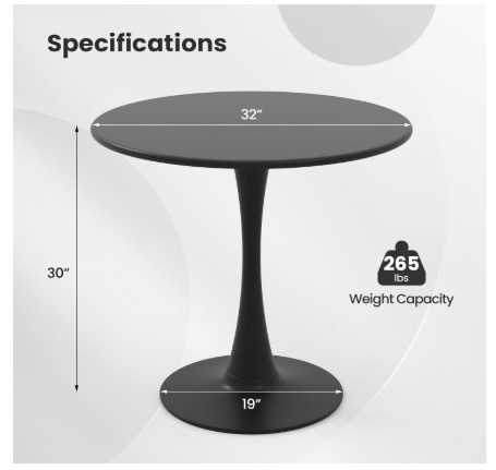 32 Inches Round Dining Table, Modern Tulip Kitchen Table for 2 to 4 Person, Metal Round Pedestal Table for Apartment, Small Space, Cafe (assembled)