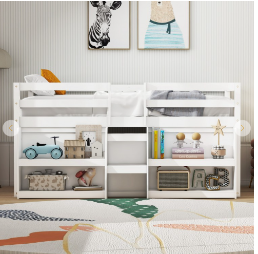 Twin Size Loft Bed with LED Lights with Staircase and Safety Guardrail (1 Box)
