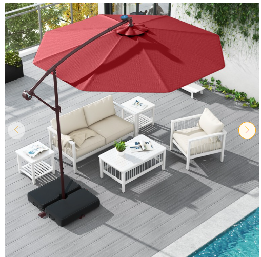 10 Feet Patio Offset Umbrella with 40 Solar-Powered LED Lights-Wine (Assembled)