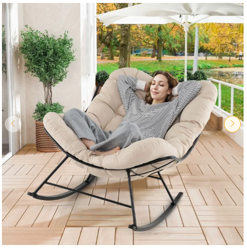 Oversized Egg Papasan Chair with Padded Cushion - Beige (Assembled)