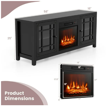 58 Inches Fireplace TV Stand  with 1400W Electric Fireplace (Scratch and Dent)
