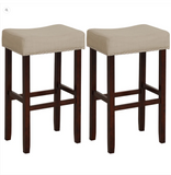 Set of 2  - 29 Inch Height Upholstered Bar Stool with Solid Rubber Wood Legs and Footrest - Beige