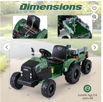 24V Ride On Tractor for Kids with Detachable Trailer-Dark Green (Customer Return)