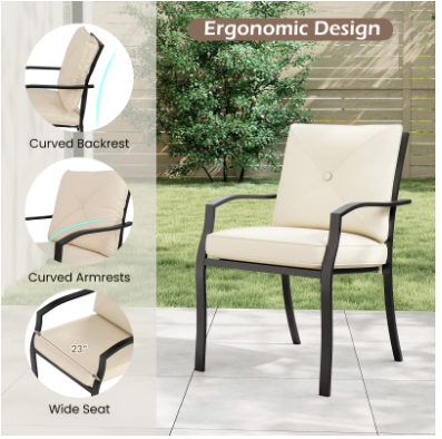 Metal Outdoor Dining Chair Set of 2 Stackable Patio Chairs with Armrests-Beige (Assembled)
