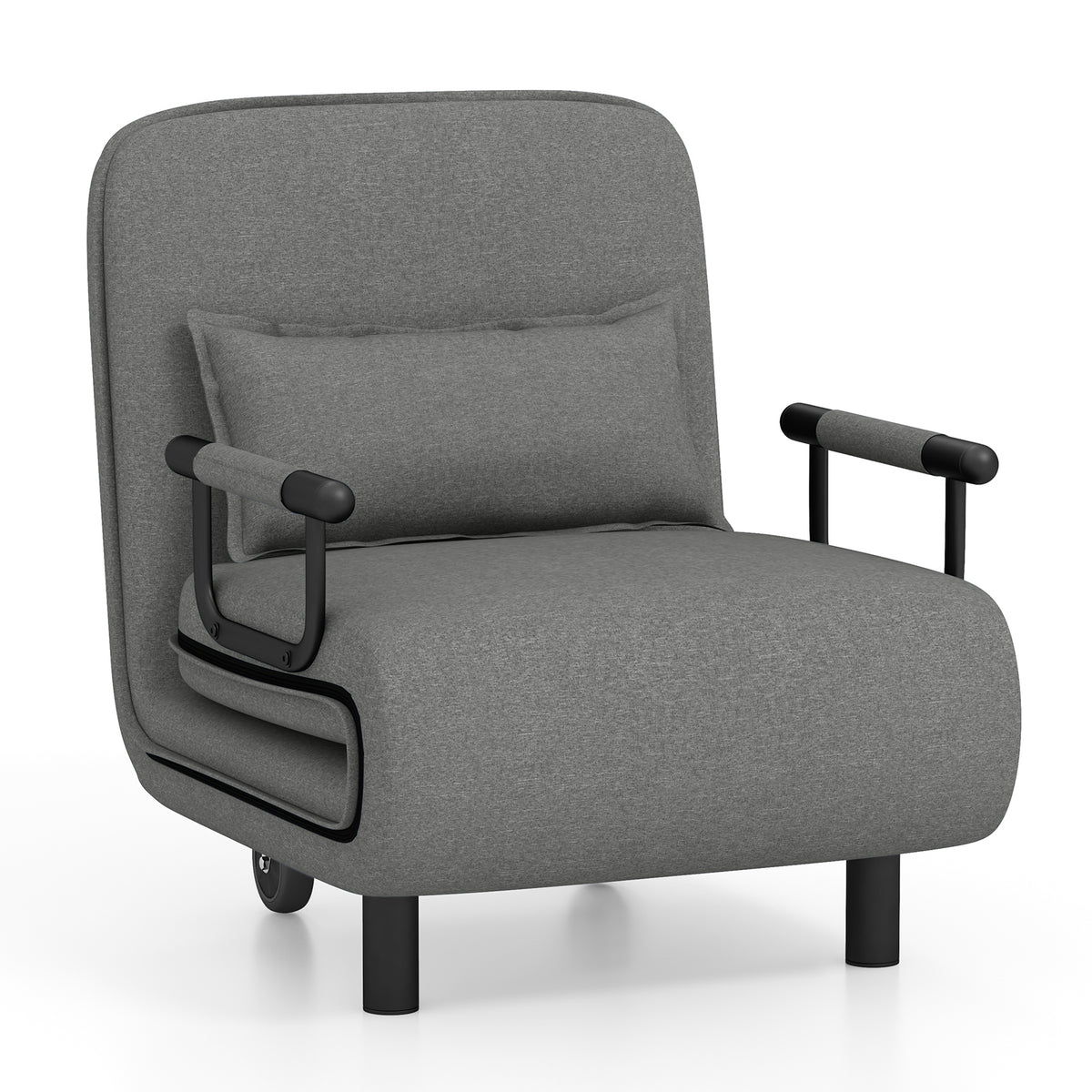 3-in-1 Convertible Sofa Bed with 5-Position Adjustable Backrest and Lumbar Pillow-Dark Gray