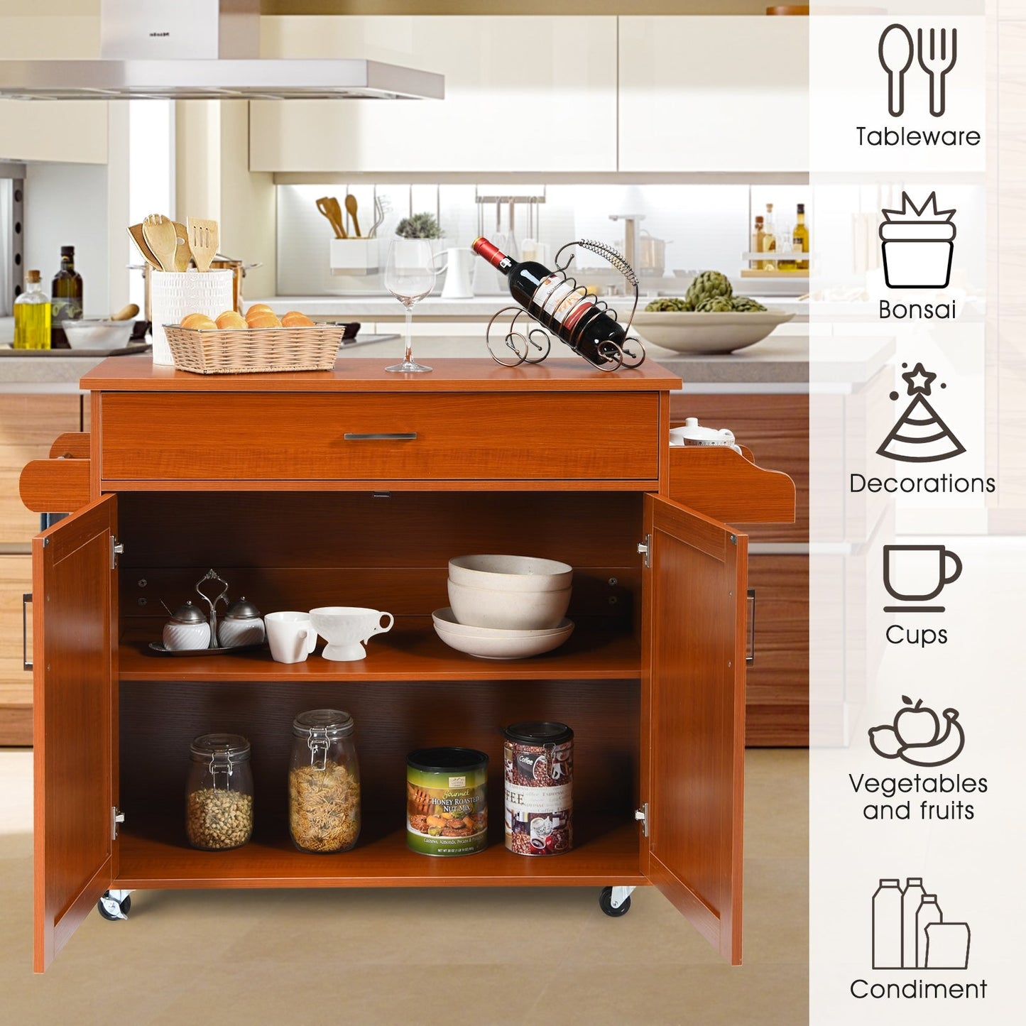 Rolling Kitchen Island Cart with Towel and Spice Rack-Orange - Scratch and Dent - (Assembled)