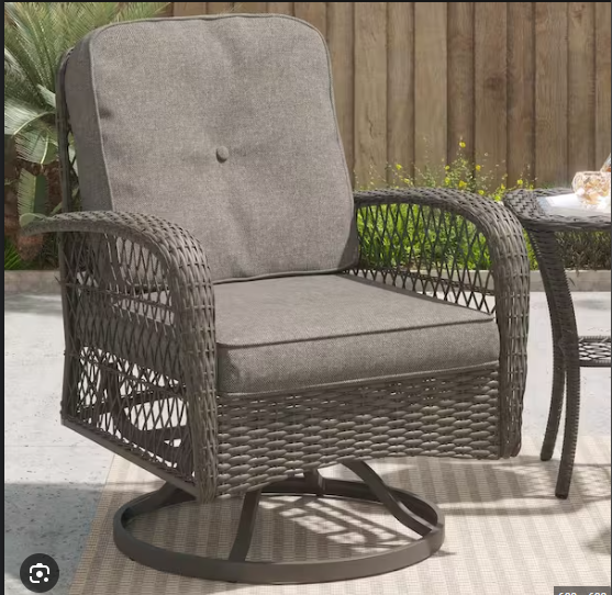 3-piece Steel Wicker Patio Swivel Chair Set with Dark Gray Cushions - Assembled
