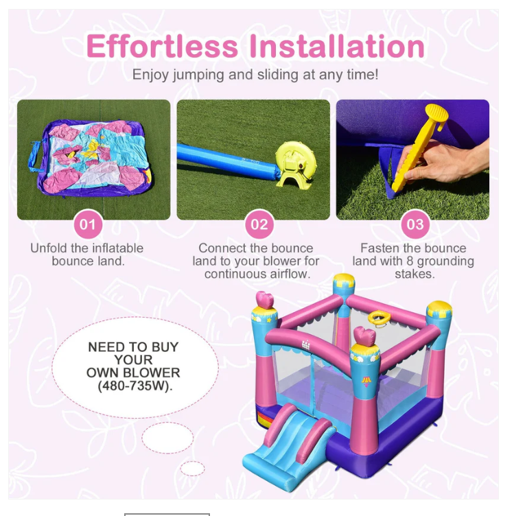 3-in-1 Princess Theme Inflatable Castle -  Blower not included, sold separately