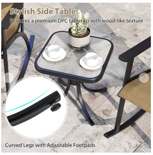 Heavy-Duty Rocking Bistro Chairs and Table Set -Brown