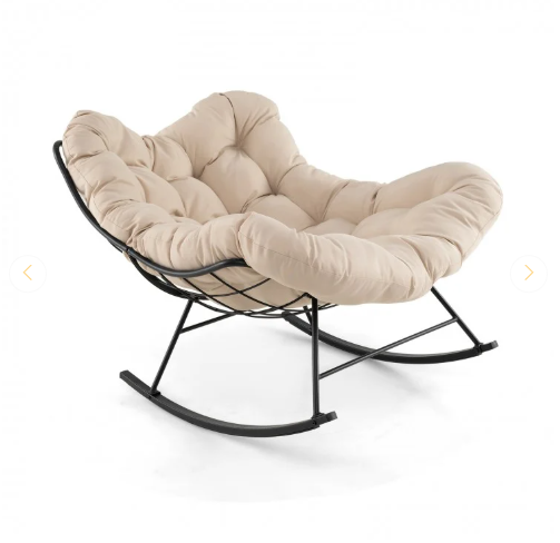 Oversized Egg Papasan Chair with Padded Cushion - Beige (Assembled)