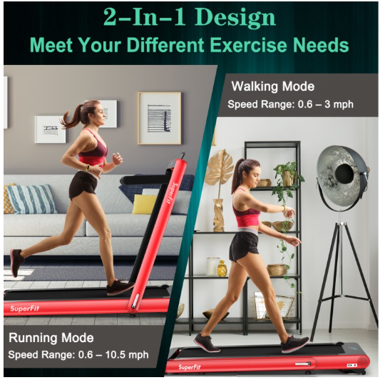*CLEARANCE SPECIAL* 4.75HP 2 In 1 Folding Treadmill with Remote APP Control-RED (I Box)
