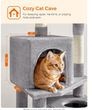 Fully Assembled,  Cat Condo, cat  tree, 61-Inch Cat Tower with 5 Scratching Posts, 2 Perches, 2 Caves, Hammock, 2 Pompoms, Light Gray