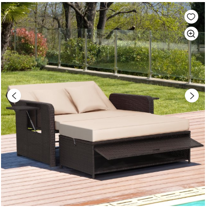 Wicker Outdoor Daybed with Loveseat and Ottoman - Beige (Ours is Grey Wicker) (assembled)