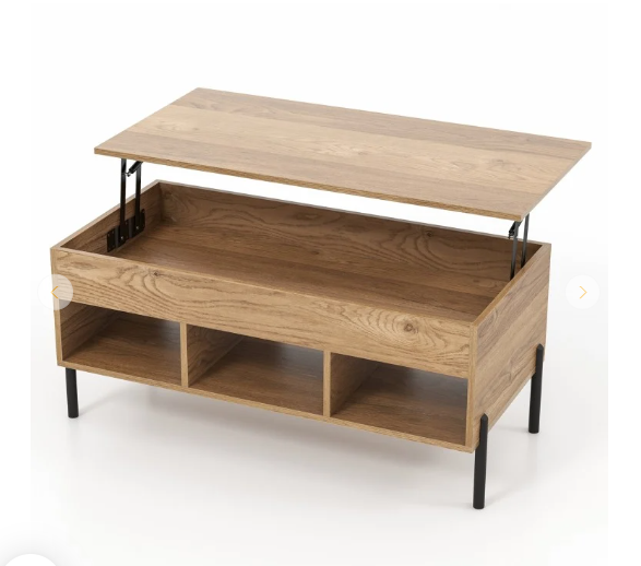 Living Room Central Table with Lifting Tabletop and Metal Legs - [Scratch and Dent] (Fully Assembled)