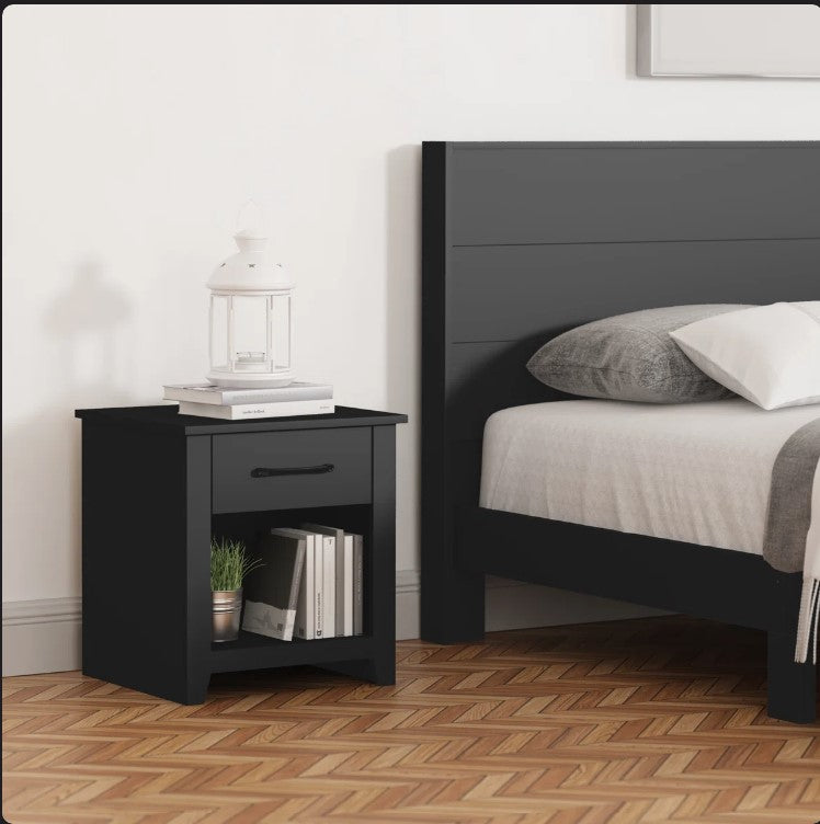 Walter 20.3" 1 Drawer Nightstand, Black - Assembled