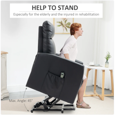 Electric Power Lift Chair with Remote Control, PU, Black