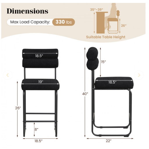 SPECIAL, 1 Piece only - 26 Inch Counter Height Bar Stools with Metal Frame and Footrest