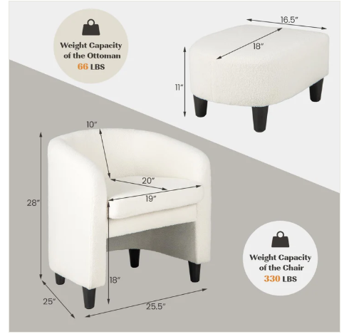 Sherpa Chair with Ottoman - White, customer return special, slightly marked