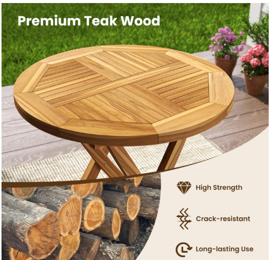 Patio Teak Wood Dining Table with Slatted Tabletop and Sturdy X-Shaped Frame (Assembled)
