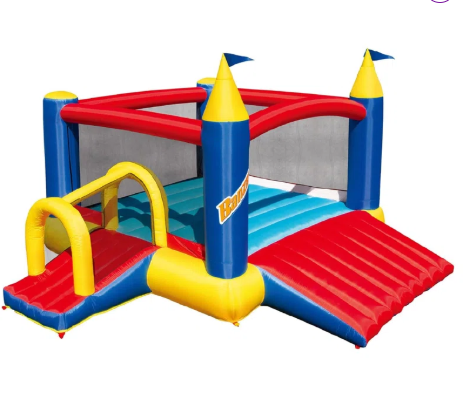 Banzai Slide N Fun Inflatable Slide and Bounce House with Soccer Net and Ball with Blower