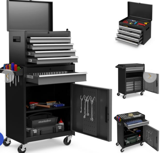 2-in-1 Rolling Tool Chest with 5 Sliding Lockable Drawers-Black/Grey (1 Box, Unassembled)