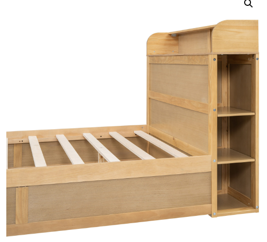 Full Size Bed Frame with Drawer, Platform Bed with Storage Headboard (2 Boxes)