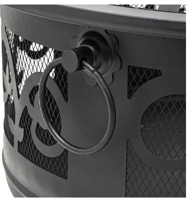 26" Wood Burning Fire Pit Floral Pattern , Black (Manufactures Defect)