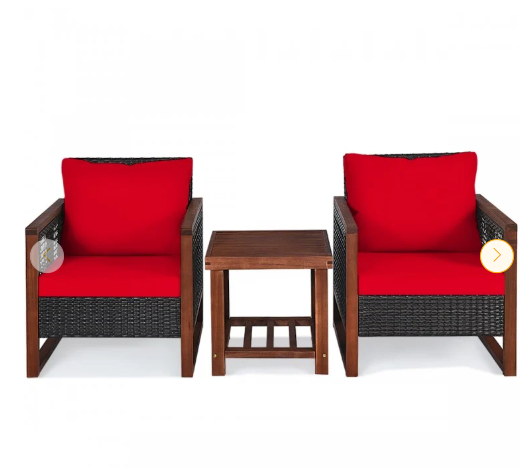 3 Pieces Acacia Wood Patio Furniture Set with Coffee Table-RED  (See Description)
