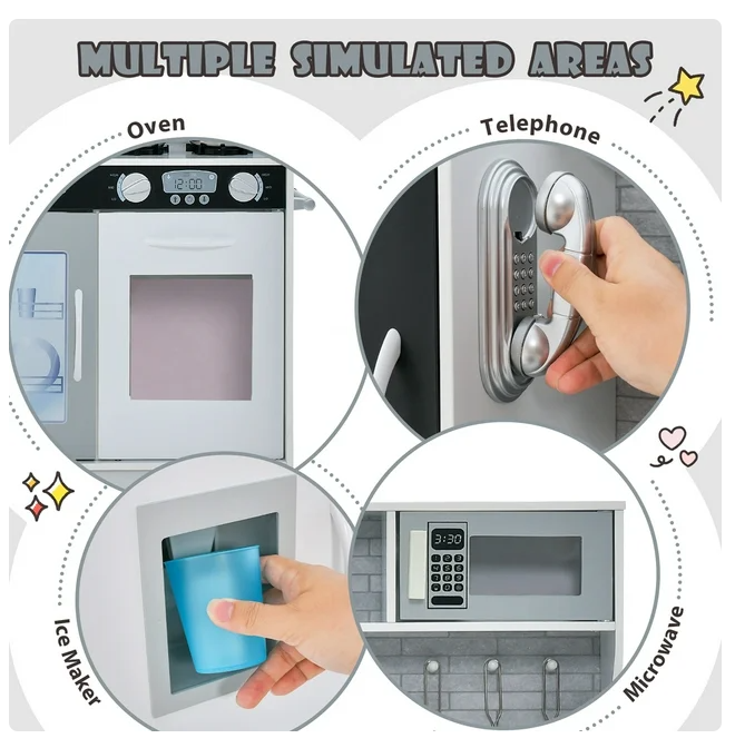 Kid's Pretend Play Kitchen Toddler Kitchen Playset with Blackboard White, (Fully Assembled)
