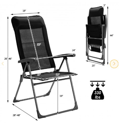Patio Chair with Adjust Back and Headrest-Black