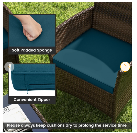 4 Piece Patio Rattan Conversation Set with Cozy Seat Cushions-Peacock Blue (Assembled)