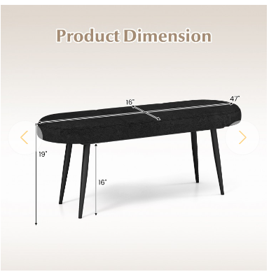 47 Inch Upholstered Entryway Bench with Heavy-duty Metal Frame