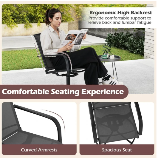 Outdoor Swivel Chairs Set of 2 with High Back and Breathable Seat-Black (Assembled)