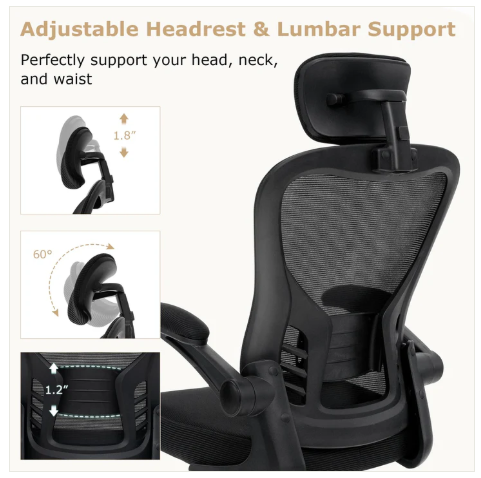 Ergonomic Mesh Office Chair, Home Office Desk Chair with Adjustable Headrest and Lumbar Support