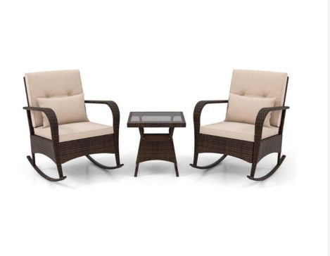 3 Pieces Outdoor Rocking Set with Tempered Glass Coffee Table for Backyard Poolside (Fully Assembled) (Copy)
