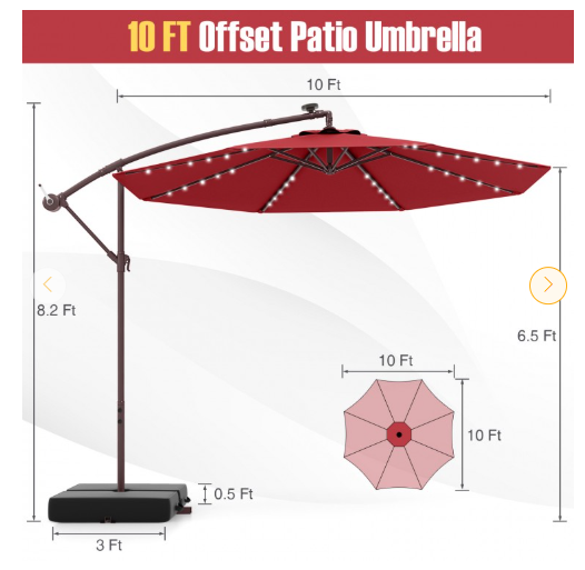 10 Feet Patio Offset Umbrella with 40 Solar-Powered LED Lights-Wine (Assembled)