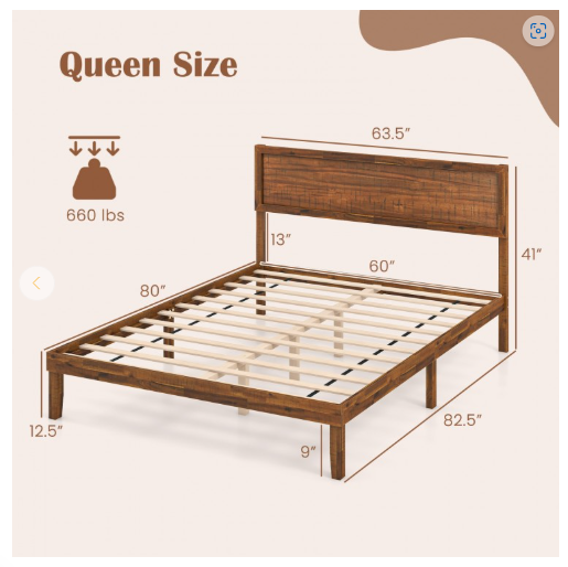 Queen Size Bed Frame with Headboard and Wooden Slats Support (1 Box, Unassembled)