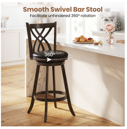 Set of 2 - 25" Swivel Bar Stools with Rubber Wood Frame (Assembled)